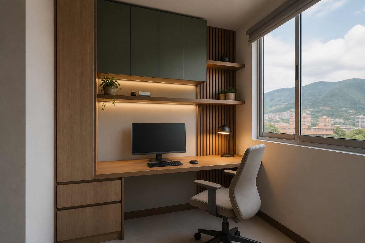 Home office conceptual integrado en apartamento de Bucaramanga